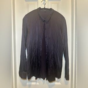 Eileen Fisher Crinkle Silk Collar Shirt in Aubergine